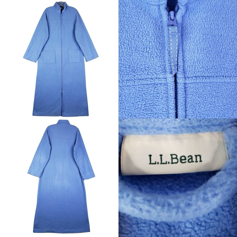 LL Bean Robe Fleece Full Zip Blue Women’s Size Medium M Pockets Long Sleeve - Picture 1 of 12